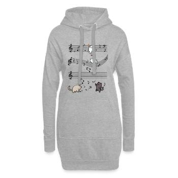 Tanzende Katzen auf Schwarz - Hoodie-Kleid - Grau meliert - Vorne