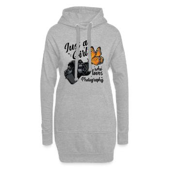 Le papillon rencontre la caméra - Sweat-shirt à capuche long Femme - gris chiné - Devant