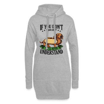 Dackel Hotdog mit Banner - Hoodie-Kleid - Grau meliert - Vorne