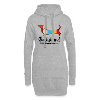 Bunter Dackel Farbblöcke - Hoodie-Kleid - Grau meliert - Vorne