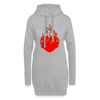 Coeur ardent valentine feu flamme romantique - Sweat-shirt à capuche long Femme - gris chiné - Devant