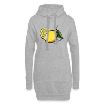 Zitrusleuchten: Gelbe Zitrone mit Blättern - Hoodie-Kleid - Grau meliert - Vorne