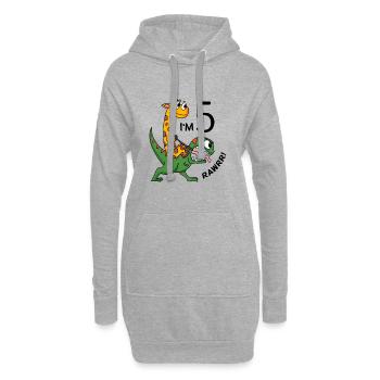 5. Geburtstag - 5 Jahre alt - Kindergeburtstag - Hoodie-Kleid - Grau meliert - Vorne