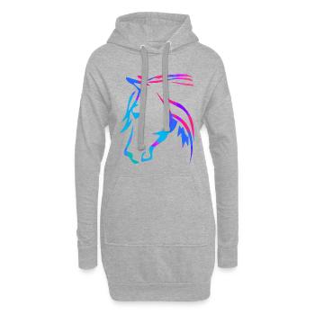 Pferd in Pink - Pferdekopf Zeichnung - Ross Reiten - Hoodie-Kleid - Grau meliert - Vorne