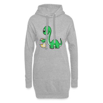 Dinosaures avec bébés dinosaures - Sweat-shirt à capuche long Femme - gris chiné - Devant