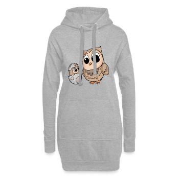 Hibou avec bébé hibou - Sweat-shirt à capuche long Femme - gris chiné - Devant