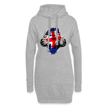 Britische Flagge unterm Shirt - Hoodie-Kleid - Grau meliert - Vorne