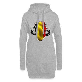 Belgique Drapeau belge sous chemise - Sweat-shirt à capuche long Femme - gris chiné - Devant