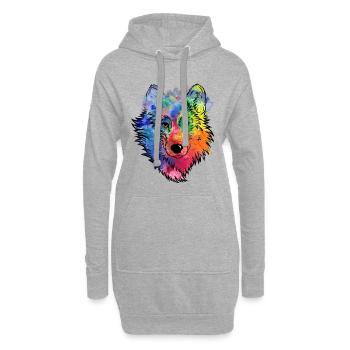Wolfs Gesicht bunt Aquarell Wolfskopf - Hoodie-Kleid - Grau meliert - Vorne