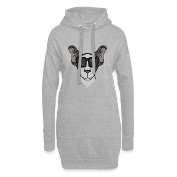 Orientalisch Kurzhaar Katze mit Sonnenbrille - Hoodie-Kleid - Grau meliert - Vorne