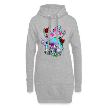 Zauberpilze mit Marienkäfer farbenfrohe Pilzkunst - Hoodie-Kleid - Grau meliert - Vorne