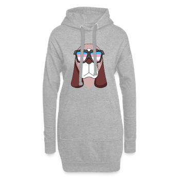 Transgender Basset Hound Hund - Hund mit Brille - Hoodie-Kleid - Grau meliert - Vorne