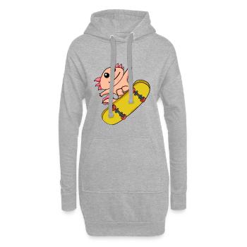 Axolotl en tant que patineur avec skateboard - Sweat-shirt à capuche long Femme - gris chiné - Devant