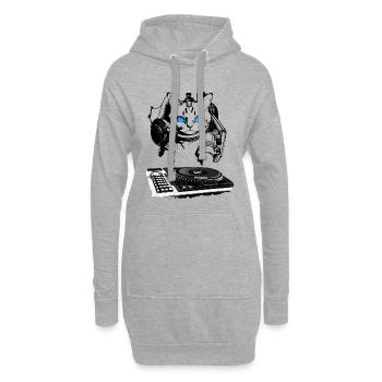Katzen DJ mit Mischpult - Hoodie-Kleid - Grau meliert - Vorne