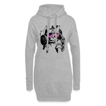 coole Katze DJ Kätzchen mitSonnenbrilleSonnenbrill - Hoodie-Kleid - Grau meliert - Vorne