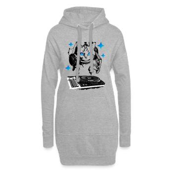 DJ Katze mit Mischpult - Hoodie-Kleid - Grau meliert - Vorne