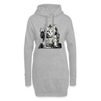 DJ Katze mit Mischpult - Hoodie-Kleid - Grau meliert - Vorne