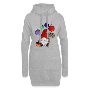 Gnom Weihnachts Zwerg Frohe Weihnachten - Hoodie-Kleid - Grau meliert - Vorne