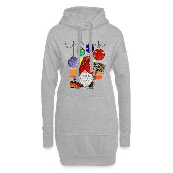 Gnom Weihnachts Wichtel mit Christbaumkugeln - Hoodie-Kleid - Grau meliert - Vorne