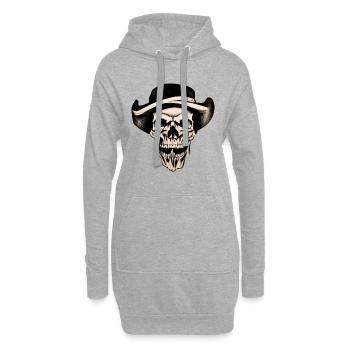 Totenkopf mit Hut - Vintage Cowboy Skull - Hoodie-Kleid - Grau meliert - Vorne