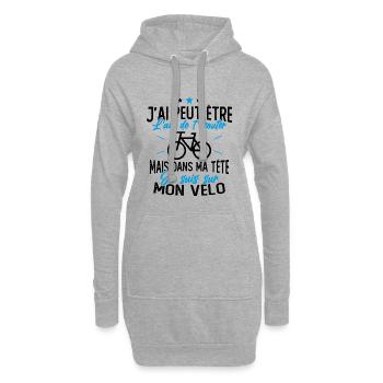 Dans Ma Tête Je suis sur Mon Vélo Humour Cyclisme - Sweat-shirt à capuche long Femme - gris chiné - Devant