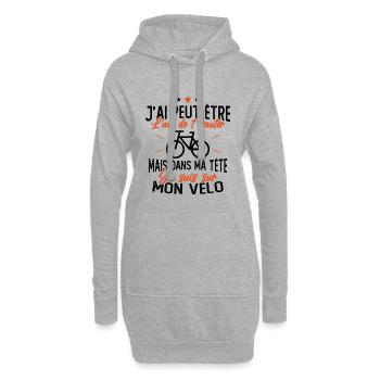 Dans Ma Tête Je suis sur Mon Vélo Humour Cyclisme - Sweat-shirt à capuche long Femme - gris chiné - Devant