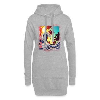 Grande vague tropicale de Kanagawa - Exotique - Sweat-shirt à capuche long Femme - gris chiné - Devant