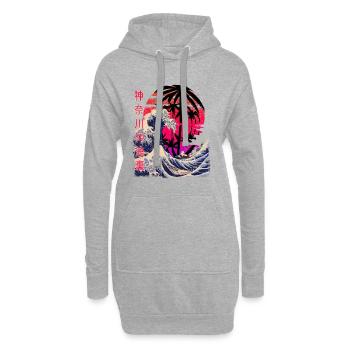 La grande vague de Kanagawa Retro - Sweat-shirt à capuche long Femme - gris chiné - Devant