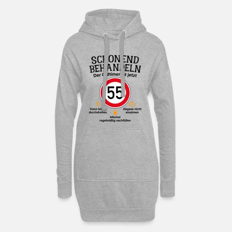 55. Geburtstag Schonend Behandeln Oldtimer Ist 55 - Hoodie-Kleid - Grau meliert