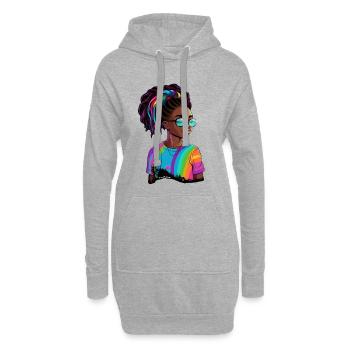 Dreadlocks colorées et T-shirt arc-en-ciel - Sweat-shirt à capuche long Femme - gris chiné - Devant
