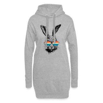 Lapin rétro avec lunettes de soleil oreilles de lapin de Pâques - Sweat-shirt à capuche long Femme - gris chiné - Devant