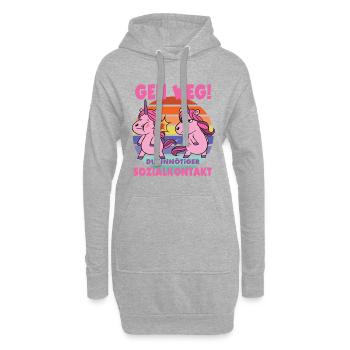 Geh weg! Unnötiger Sozialkontakt Einhorn Unicorn - Hoodie-Kleid - Grau meliert - Vorne