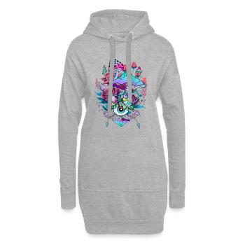 psychedelische Pilzkunst mit einem Auge und Blumen - Hoodie-Kleid - Grau meliert - Vorne