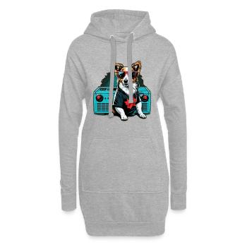 Hund mit grosser Boombox und Sonnenbrille - Hoodie-Kleid - Grau meliert - Vorne