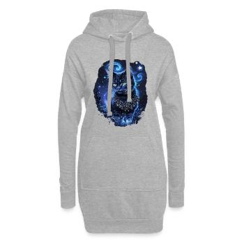 Chat noir enchanteur - Sweat-shirt à capuche long Femme - gris chiné - Devant