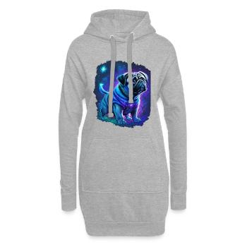 Mystischer Mops Hund - Hoodie-Kleid - Grau meliert - Vorne