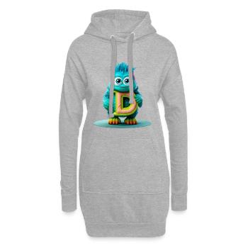 Buntes Monster mit hellem Buchstaben D - Hoodie-Kleid - Grau meliert - Vorne