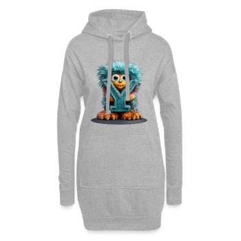 Monster und mit blauer Schrift - Hoodie-Kleid - Grau meliert - Vorne