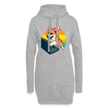 Corgi Hund mit Laptop Welsh Corgi Hundeliebhaber - Hoodie-Kleid - Grau meliert - Vorne