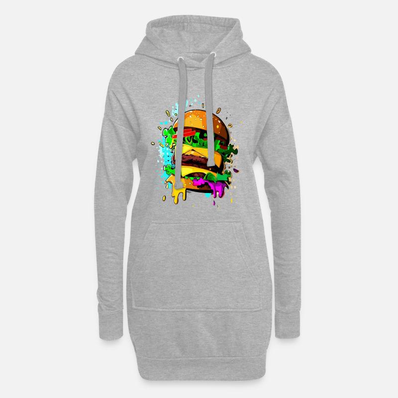 Graffiti Burger Farbenfroher Cheeseburger - Hoodie-Kleid - Grau meliert