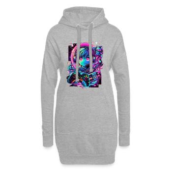 Gamer Controller Anime Synthwave Art - Hoodie-Kleid - Grau meliert - Vorne