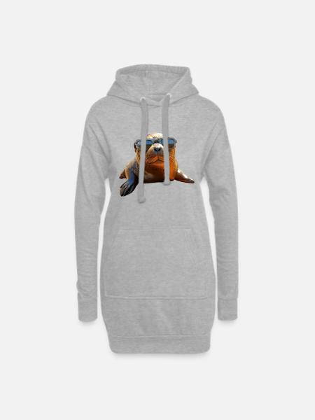 Robbe mit Sonnenbrille Seehund Walross Süße Robben - Hoodie-Kleid - Grau meliert