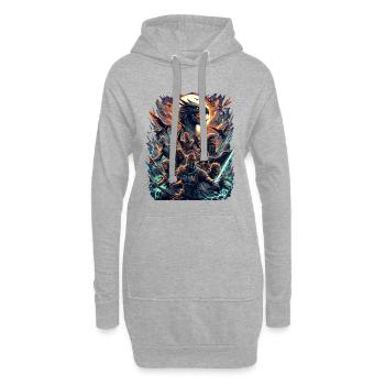 Bataille épique de guerrier dragon - Sweat-shirt à capuche long Femme - gris chiné - Devant