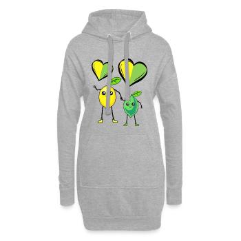 Zitrone Limette Herz Liebe Obst Früchte Vitamine C - Hoodie-Kleid - Grau meliert - Vorne