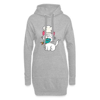 Chat, Poisson, Chef, Cuisine, Cuisinier À La Maison, Chats, Poisson - Sweat-shirt à capuche long Femme - gris chiné - Devant