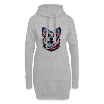 Cooler Retro Hund mit Sonnenbrille Bunte Kunst - Hoodie-Kleid - Grau meliert - Vorne