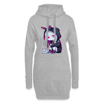 Grunge Goth Lapin Anime Fille Mignon Edgy Gothique - Sweat-shirt à capuche long Femme - gris chiné - Devant