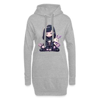 Grunge Goth Lapin Anime Fille Mignon Kawaii Gothique - Sweat-shirt à capuche long Femme - gris chiné - Devant