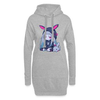 Mignon Kawaii Anime Fille Goth Lapin Grunge Gothique - Sweat-shirt à capuche long Femme - gris chiné - Devant