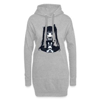 Anime Fille Goth Lapin Grunge Gothique Mignon Kawaii - Sweat-shirt à capuche long Femme - gris chiné - Devant